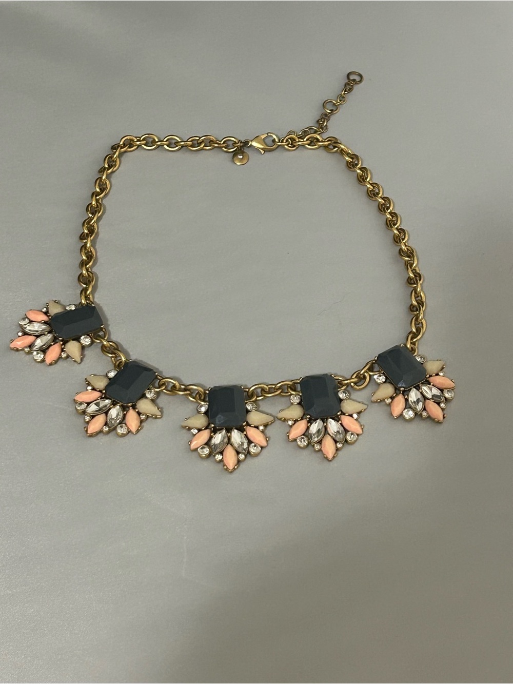 J. Crew Gold Chain Statement Necklace with Gray, Peach and Cream Accents